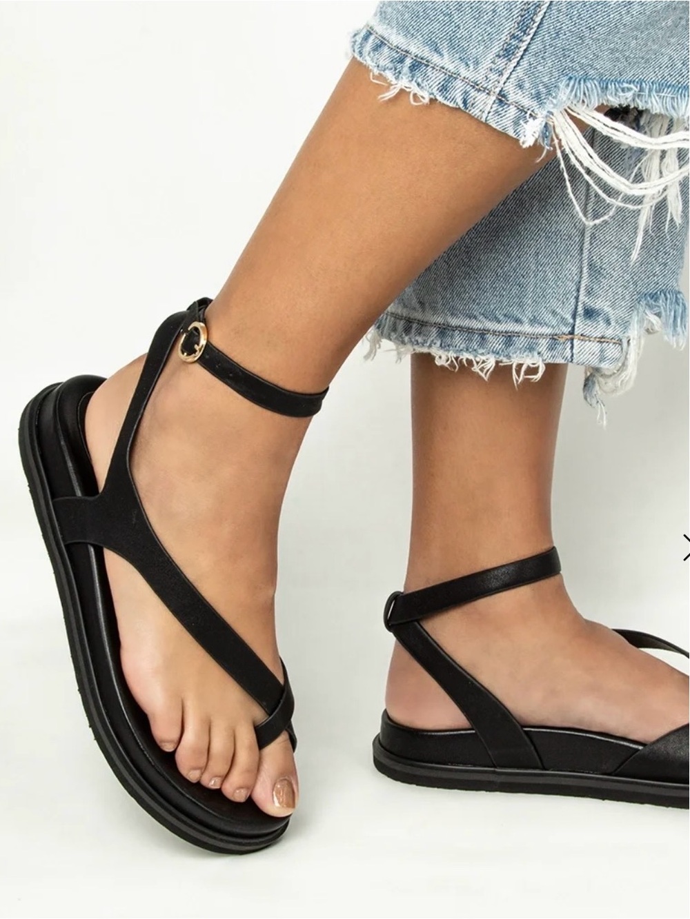 NEW SHUSHOP Women's Black Ankle-Strap Sandals
